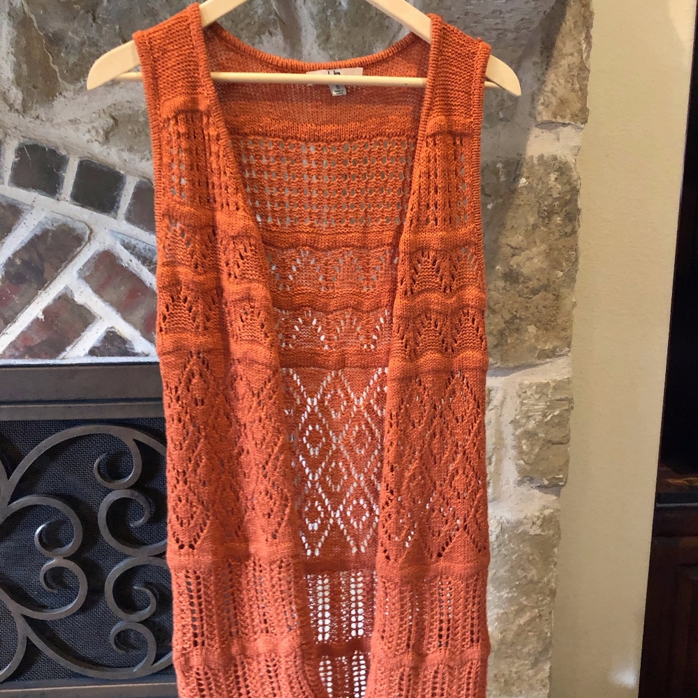burnt orange fringe vest